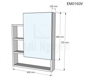 Bản Vẽ Tủ Gương Phòng Tắm Caesar EM0160V Màu Trắng