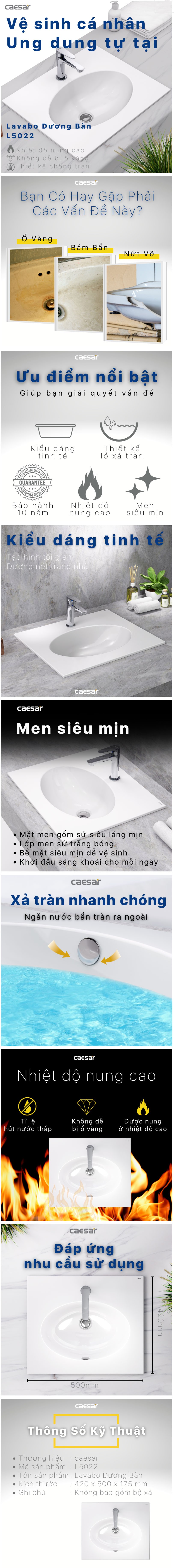 Thông tin lavabo bán âm bàn Caesar L5022