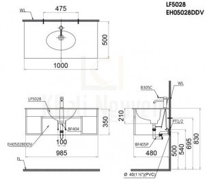 Bản vẽ Bộ Tủ Lavabo Caesar LF5028/EH05028DDV Treo Tường 