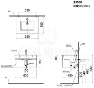 Bản Vẽ Bộ Tủ Lavabo Caesar Treo Tường LF5030/EH05030DDV