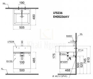 Bản Vẽ Bộ Tủ Lavabo Caesar LF5236/EH05236AV Treo Tường
