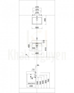 Bản Vẽ Bộ Tủ Lavabo Caesar LF5253/EH05253AV Treo Tường