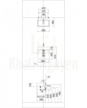 Bản Vẽ Bộ Tủ Lavabo Caesar LF5259/EH05259AV Treo Tường