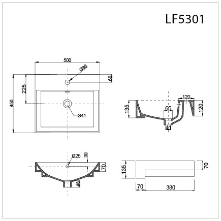Bản vẽ lavabo Caesar treo tường LF5301
