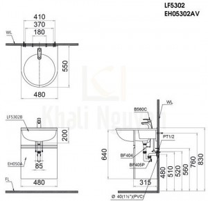 Bản Vẽ Bộ Tủ Lavabo Caesar LF5302/EH05302AV Treo Tường