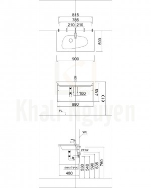 Bản Vẽ Bộ Tủ Lavabo Caesar LF5368/EH05368ADV Treo Tường