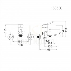 Bản Vẽ Sen Tắm Nóng Lạnh CAESAR S353C Tay Sen 3 Chế Độ