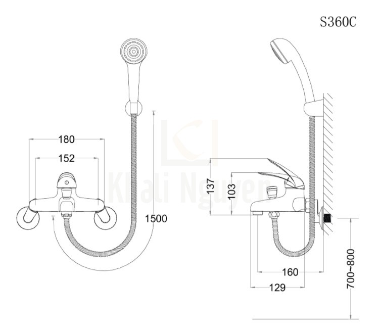 Bản Vẽ Vòi Sen Nóng Lạnh CAESAR S360C Tay 1 Chế Độ