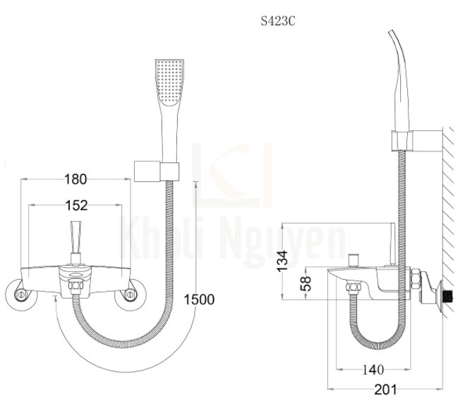 Bản Vẽ Vòi Sen Nóng Lạnh CAESAR S423C