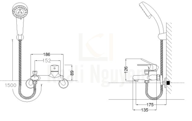 Bản vẽ Vòi Sen Nóng Lạnh CAESAR S433C Tay 3 Chế Độ