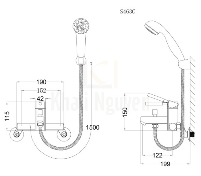 Bản Vẽ Vòi Sen Nóng Lạnh CAESAR S463C Tay 3 Chế Độ