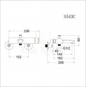 Bản Vẽ Sen Tắm Nóng Lạnh CAESAR S543C