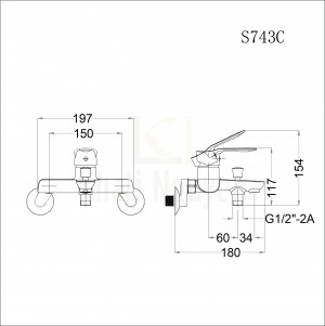 Bản Vẽ Sen Tắm Nóng Lạnh CAESAR S743C Tay Sen 3 Chế Độ