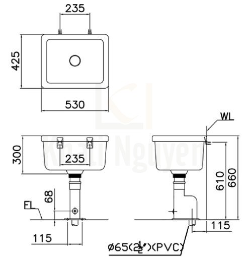 Bản Vẽ Chậu Giặt CAESAR SS558AS Bộ Xả Thoát Sàn