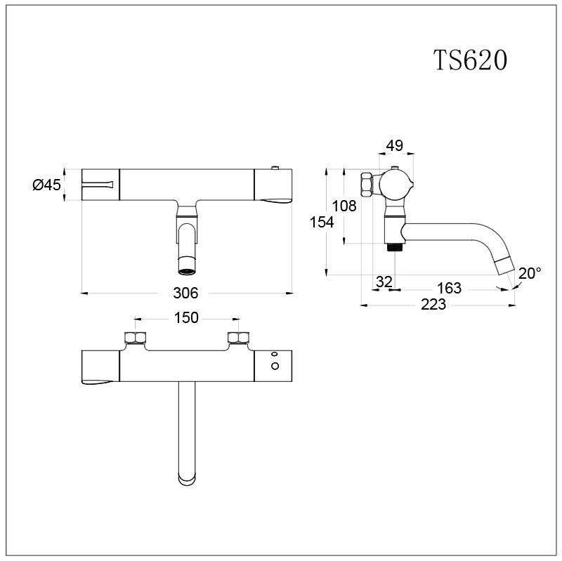 Bản vẽ sen tắm nhiệt độ Caesar TS620