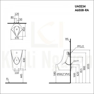 Bản Vẽ Bệ Tiểu Nam Caesar U0234 Treo Tường