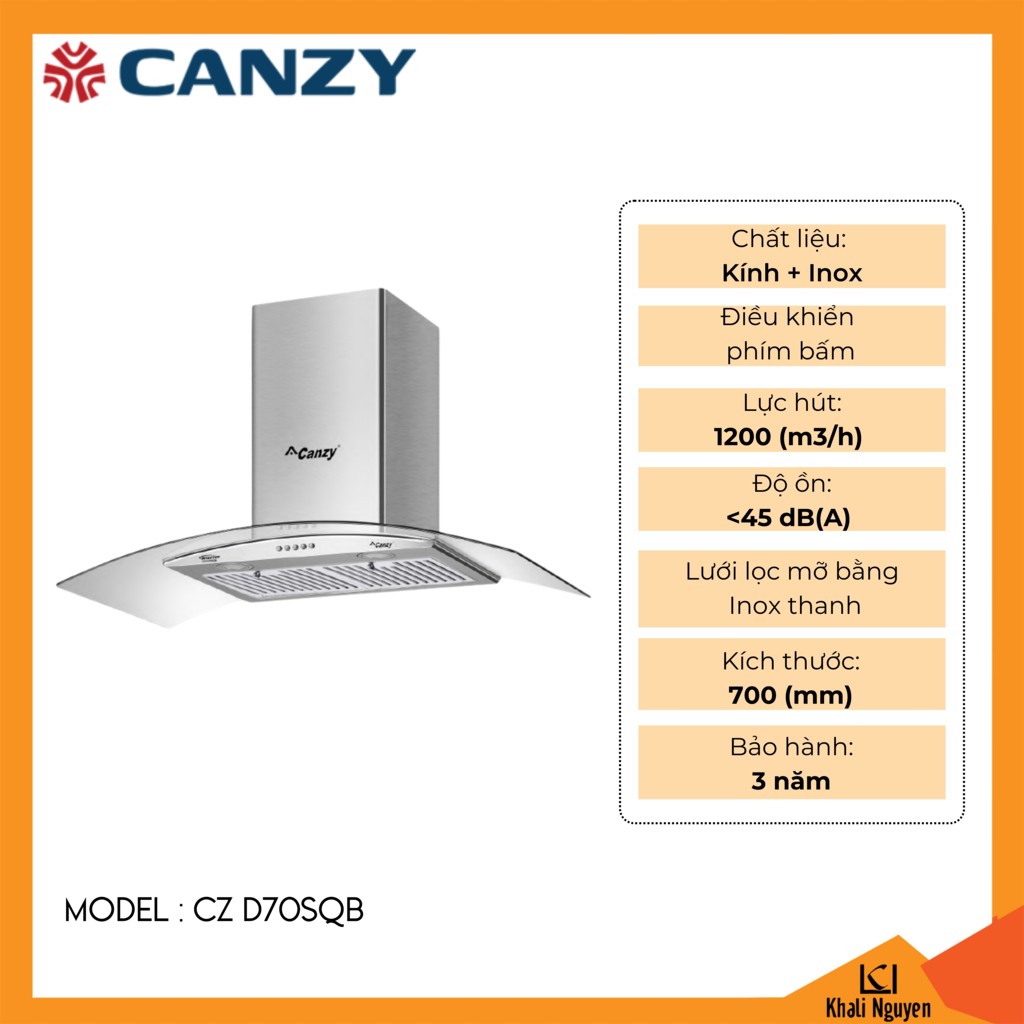 Máy hút mùi kính cong Canzy CZ D70SQB