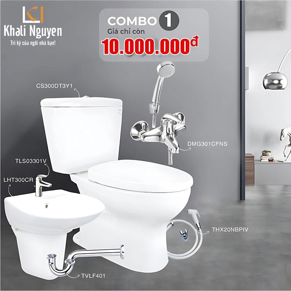 Combo khuyến mãi TOTO | Bồn cầu+lavabo+sen tắm+vòi xịt+xi phông