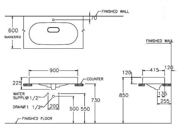 Bản Vẽ Lavabo Cotto Đặt Bàn C00251 Olix 90