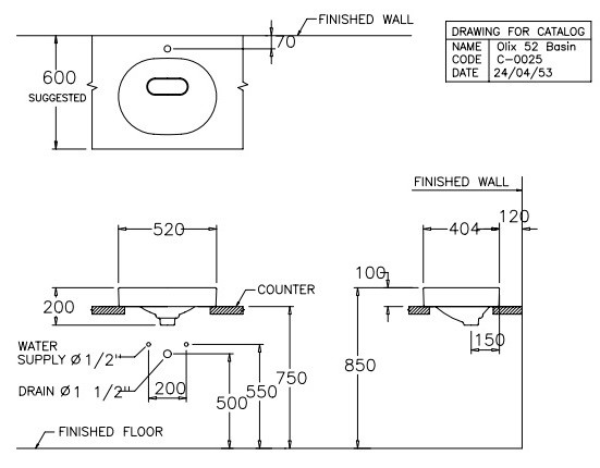 Bản Vẽ Lavabo Cotto Đặt Bàn C00257