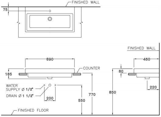 Bản Vẽ Lavabo Cotto Đặt Bàn C0900