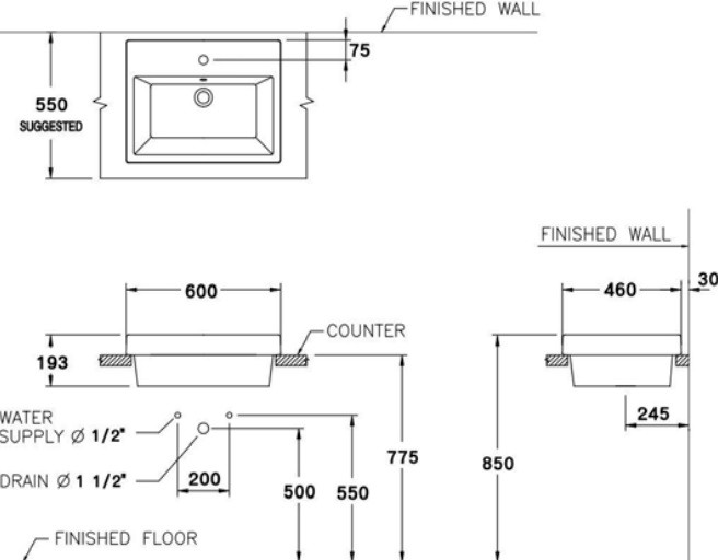 Bản Vẽ Lavabo Cotto Đặt Bàn C0902