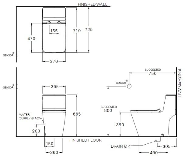 Bản Vẽ Bồn Cầu Một Khối Cotto C103257