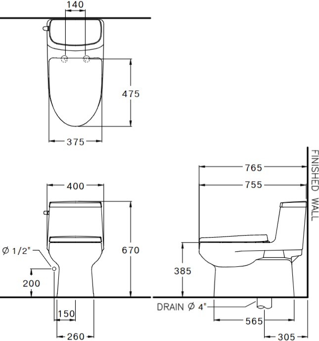 Bản Vẽ Bồn Cầu Một Khối Cotto C1142