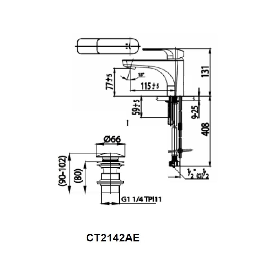 Bản Vẽ Vòi Lavabo Cotto CT2142AE Nóng Lạnh SCIROCCO