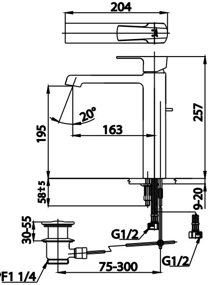 Bản Vẽ Vòi Chậu Lavabo Cotto CT2202AY Nóng Lạnh