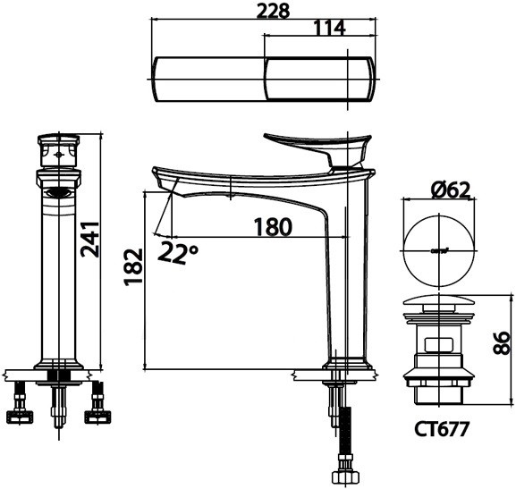 Bản Vẽ Vòi Lavabo Cotto CT2252A Nóng Lạnh