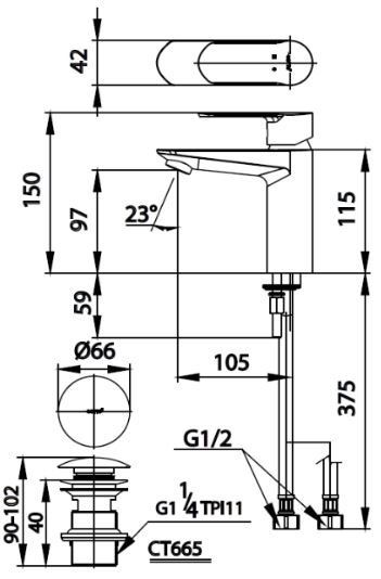 Bản Vẽ Vòi Chậu Lavabo Cotto CT2401A