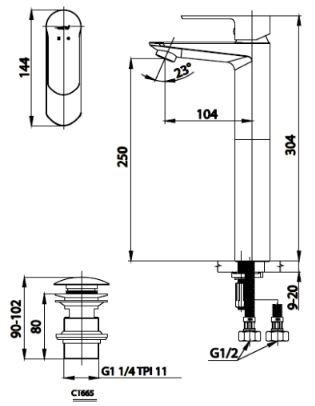 Bản Vẽ Vòi Chậu Lavabo Cotto CT2402AY