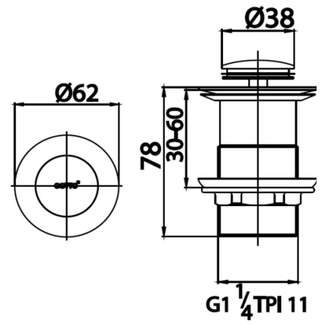 Bản vẽ nút nhấn lavabo Cotto CT6702N(HM)