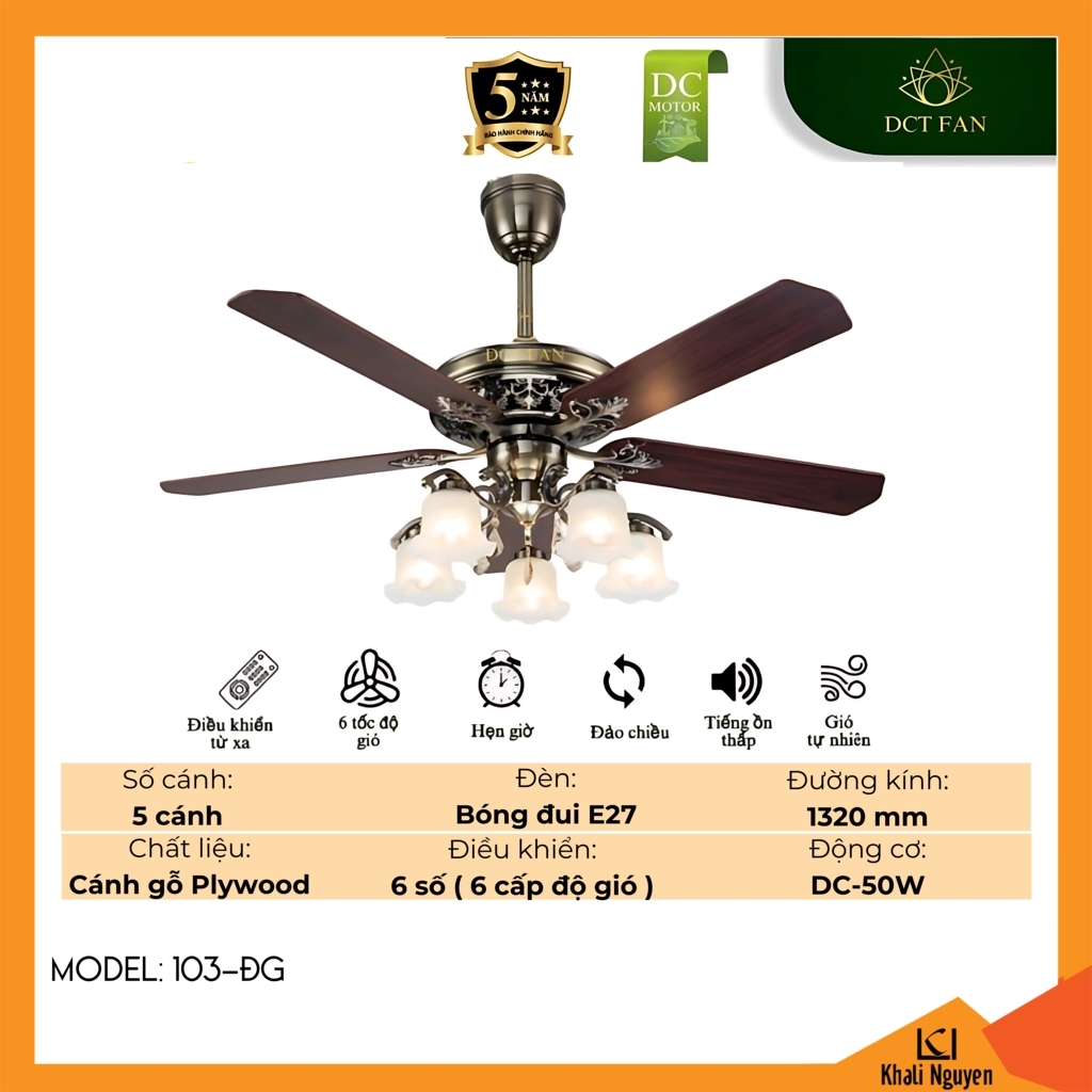 Quạt trần đèn chùm DCT Fan 103-ĐG
