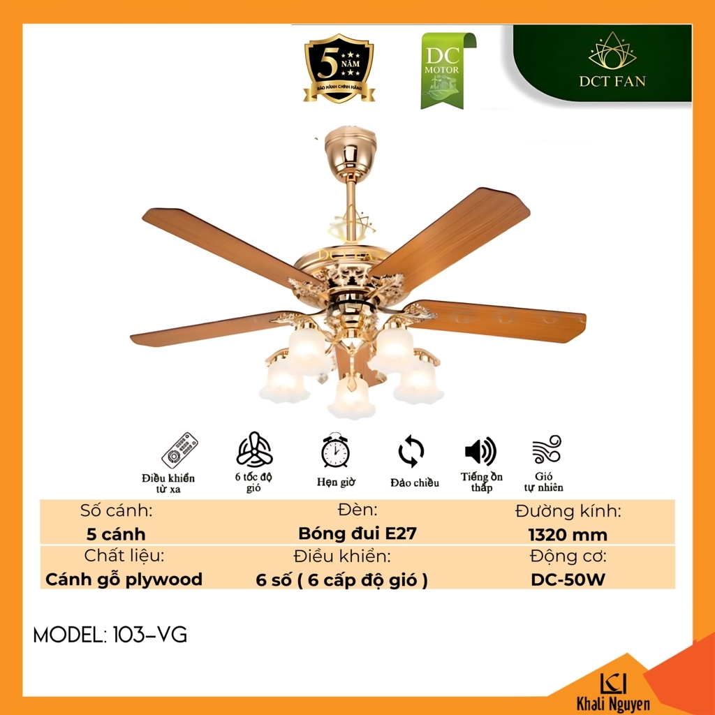 Quạt trần đèn chùm DCT Fan 103-VG