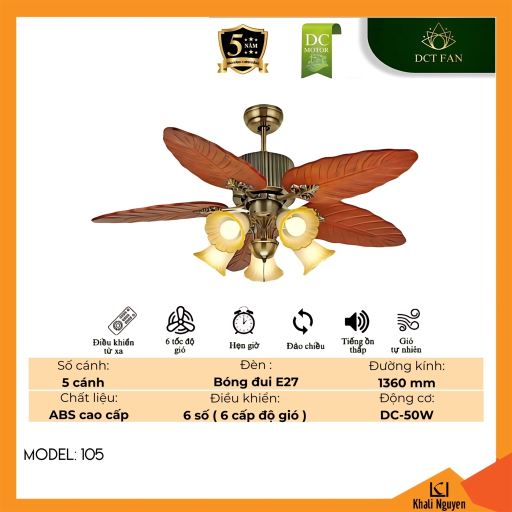 Quạt trần đèn chùm DCT Fan 105 đui E27