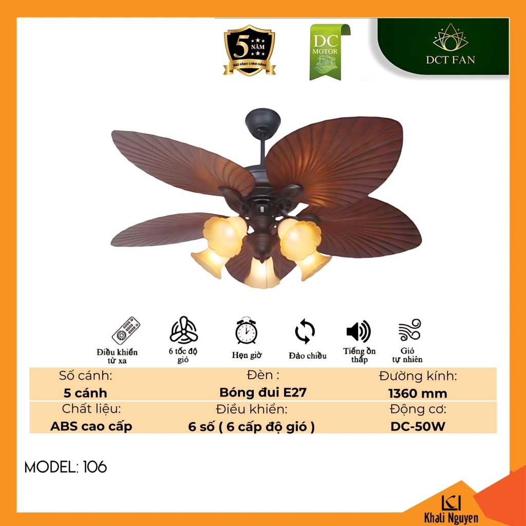 Quạt trần đèn chùm DCT Fan 106 đui E27
