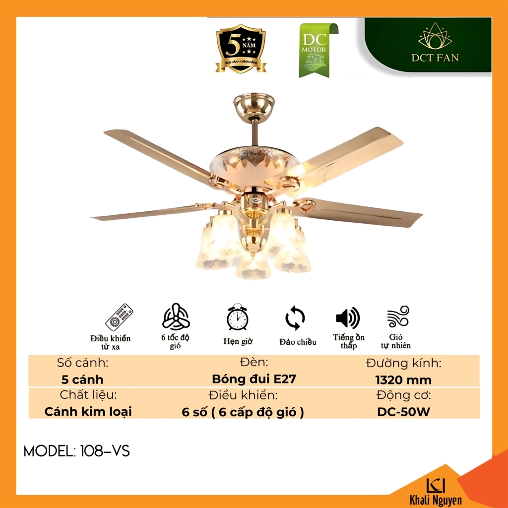 Quạt trần đèn chùm DCT Fan 108-VS