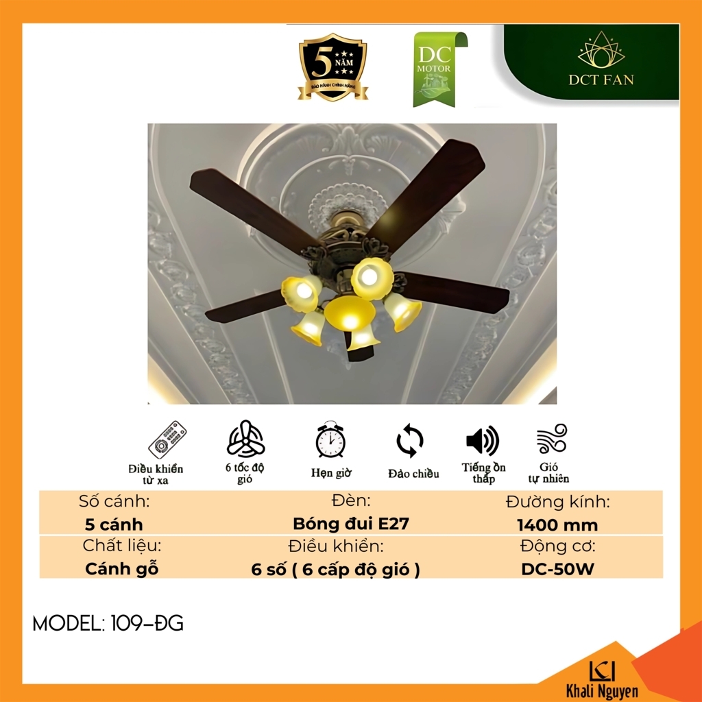 Quạt trần đèn chùm DCT Fan 109-ĐG