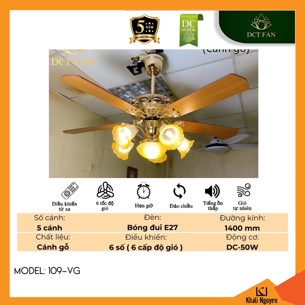Quạt trần đèn chùm DCT Fan 109-VG