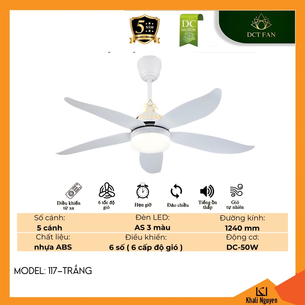 Quạt trần đèn LED DCT Fan 117-TRANG
