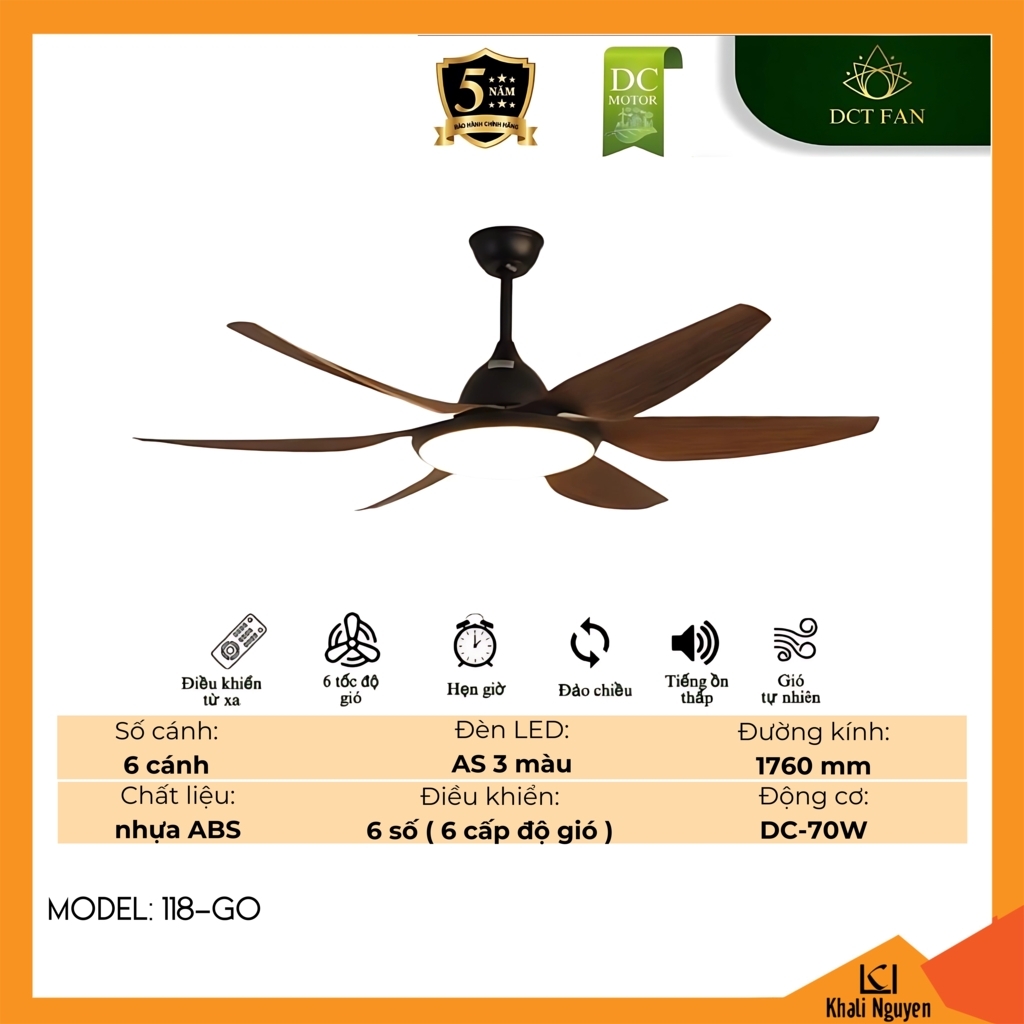 Quạt trần đèn LED DCT Fan 118-GO