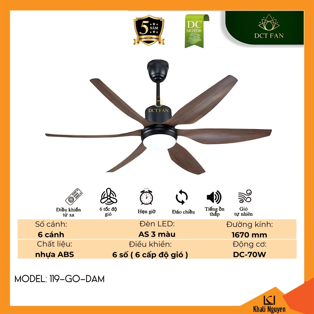 Quạt trần đèn LED DCT Fan 119-GO-DAM