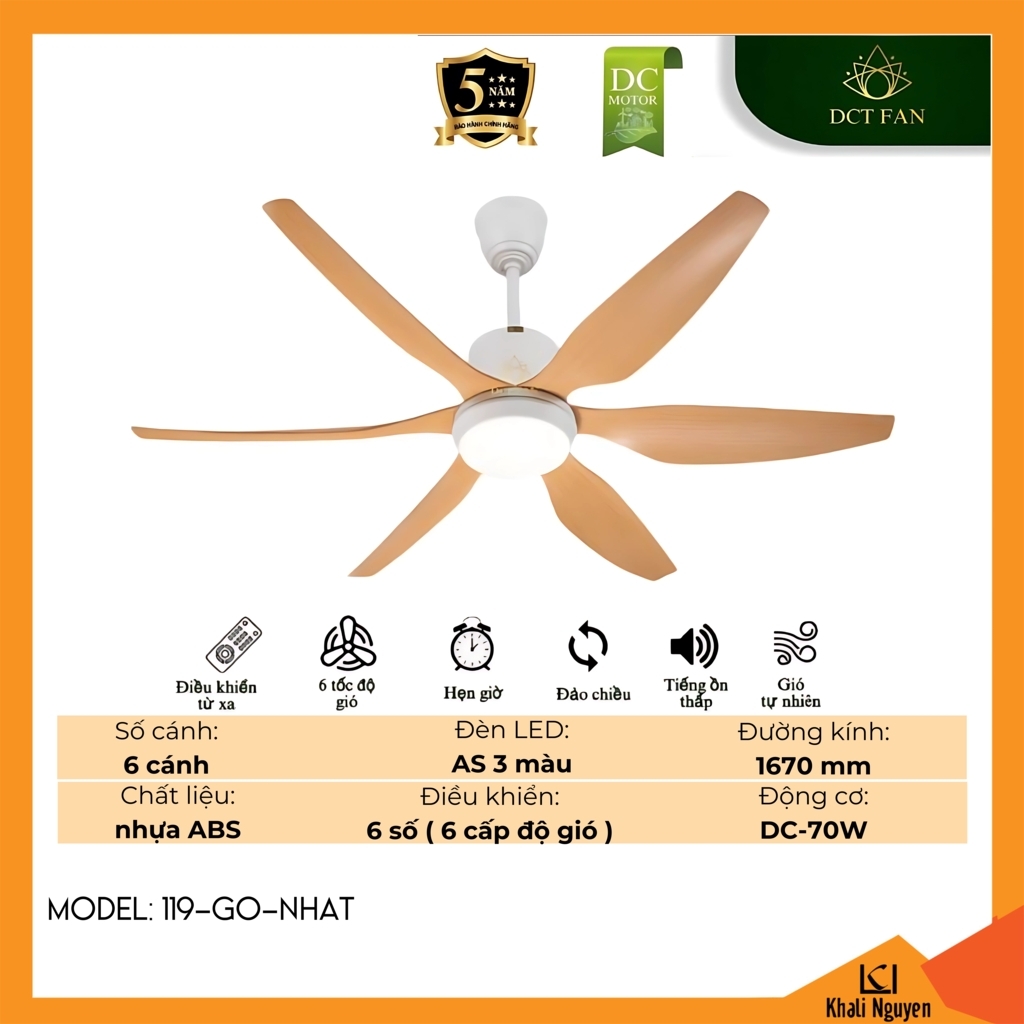 Quạt trần đèn LED DCT Fan 119-GO-DAM