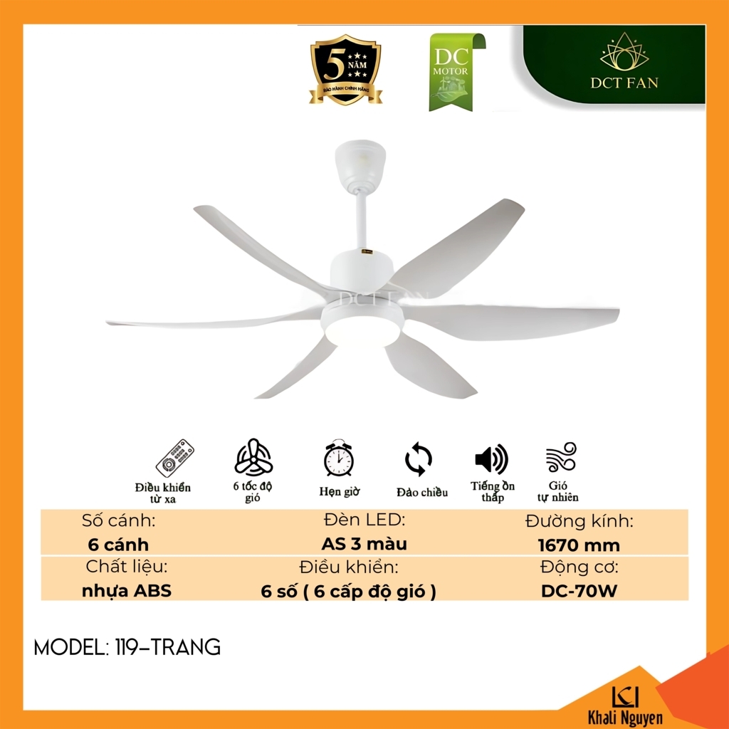 Quạt trần đèn LED DCT Fan 119-TRANG