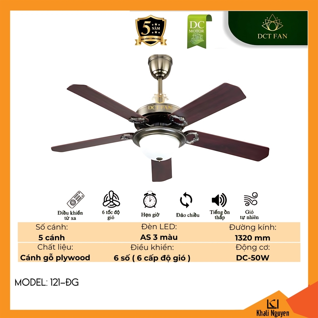Quạt trần đèn LED DCT Fan 121-ĐG