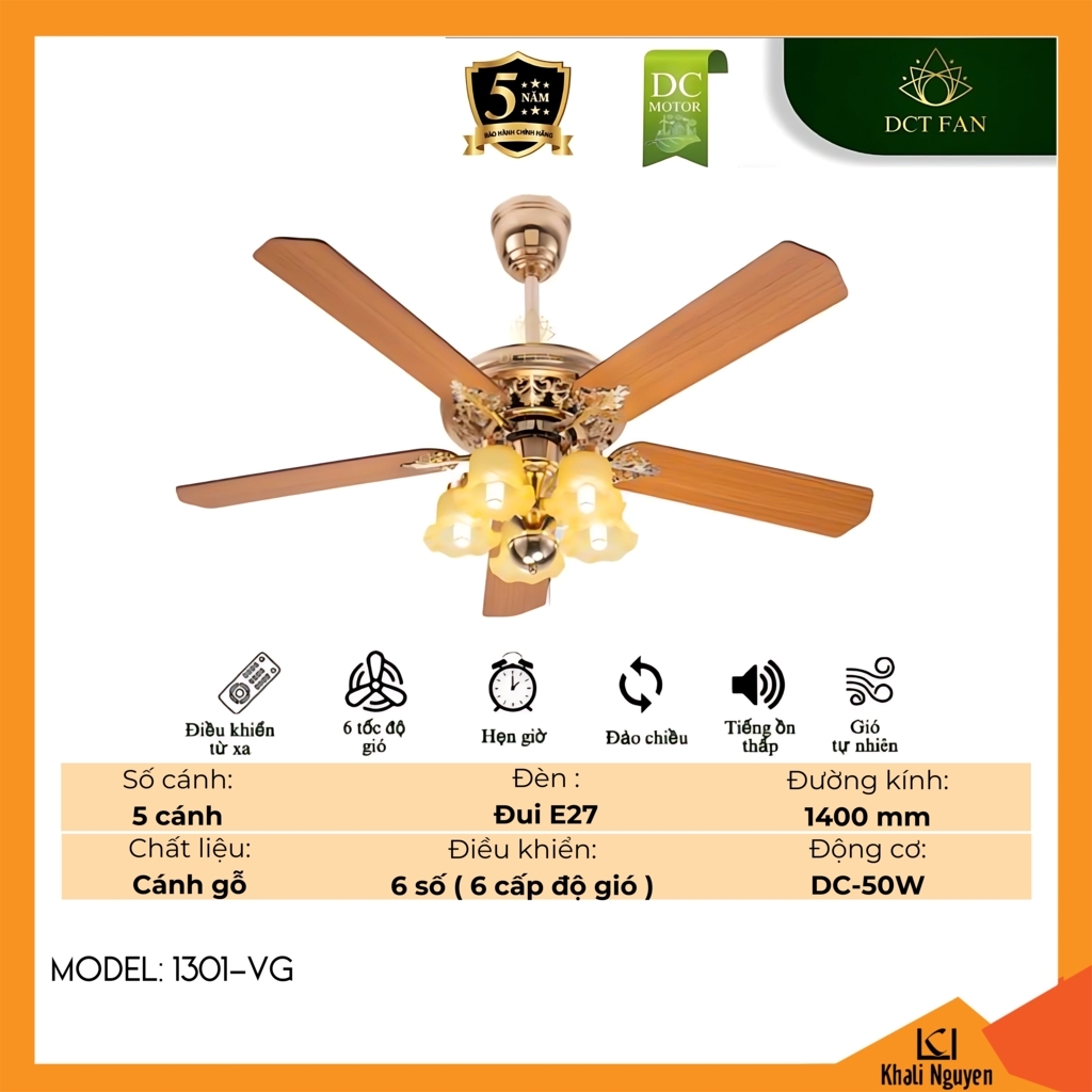 Quạt trần đèn chùm DCT Fan 1301-VG