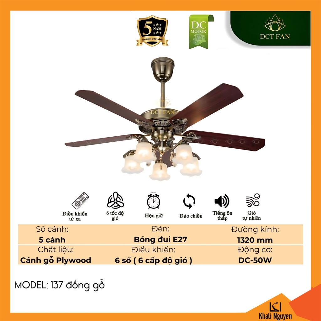 Quạt trần đèn LED DCT Fan 137-DONG-GO
