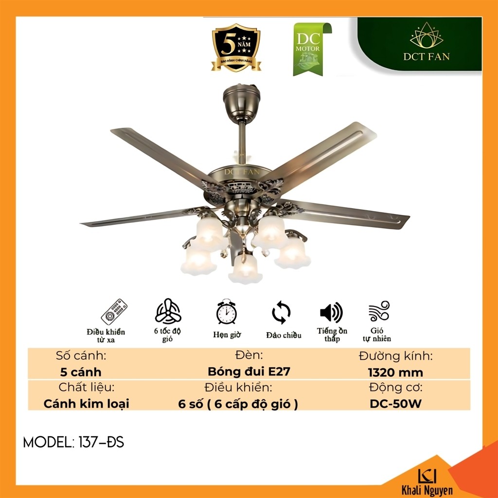 Quạt trần đèn LED DCT Fan 137-ĐS